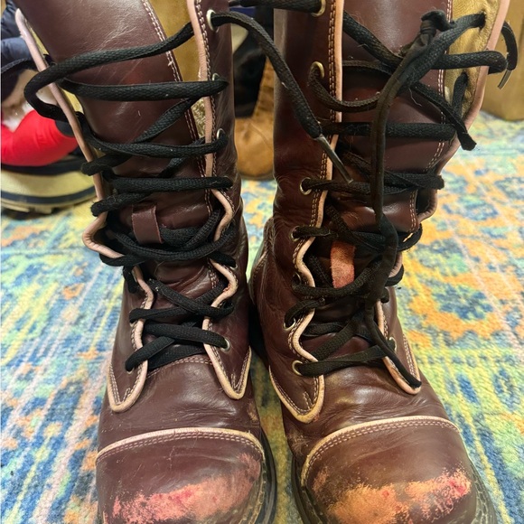 John Fluevog Burgundy Lace-Up Combat Boots 8 - Picture 1 of 8
